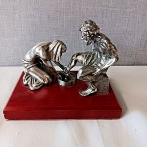 Max Greiner Jr Divine Servant Jesus Washing Peter's Feet Statue Pewter Color